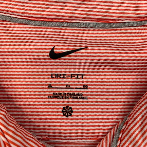 Nike Polo Shirt Men XL Extra Large Orangeade/White Striped Dri Fit Moisture Wick - Picture 6 of 12